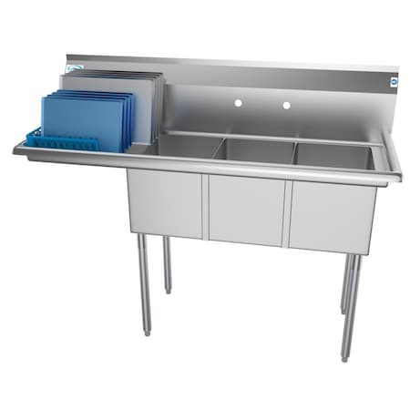 Koolmore 3 Compartment Stainless Steel NSF Commercial Kitchen Sink with Large Drainboard SC121610-16L3